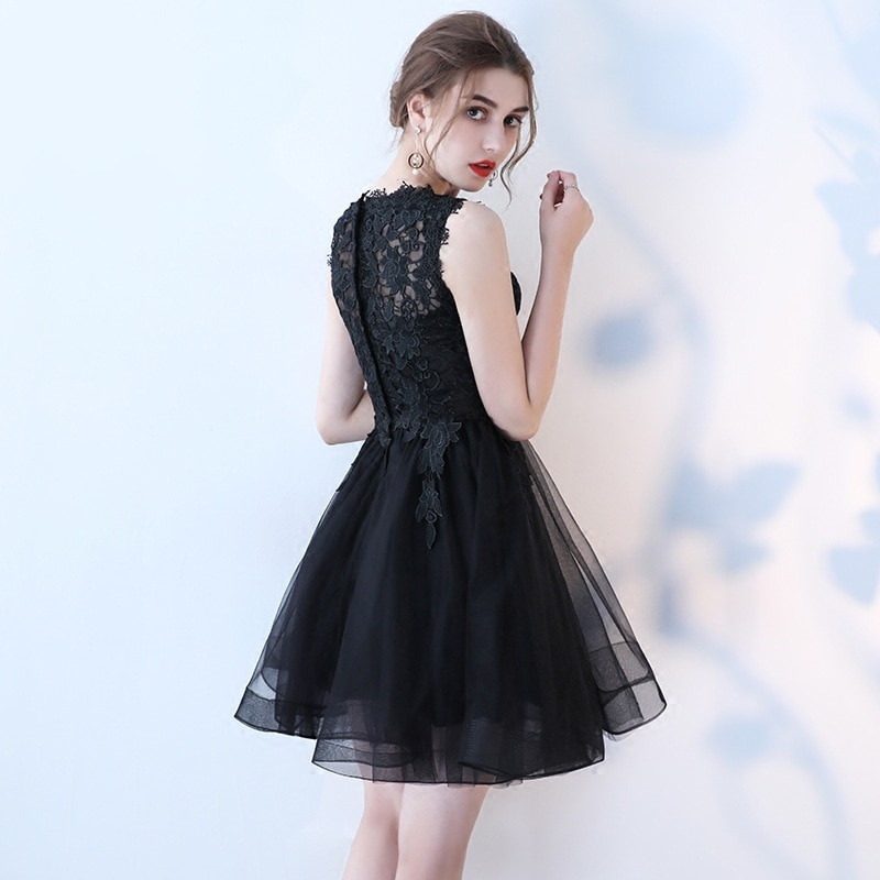 DongCMY 2019 New Short Cocktail Dresses Sexy Black Sleeveless Black Elegant Robe de soiree Vestido Dress 1 | موسوعة الشرق الأوسط