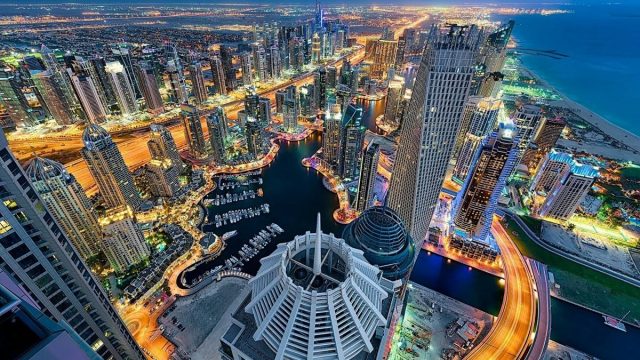 Dubai UAE beautiful night city sea coast building skyscrapers 105FJ living room home wall art decor1 | موسوعة الشرق الأوسط