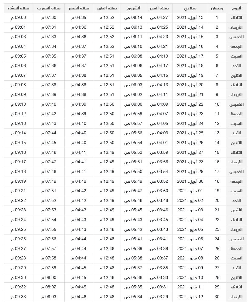 Screenshot 2021 04 03 امساكية رمضان 1442 في بوسطن مواقيت نت | موسوعة الشرق الأوسط