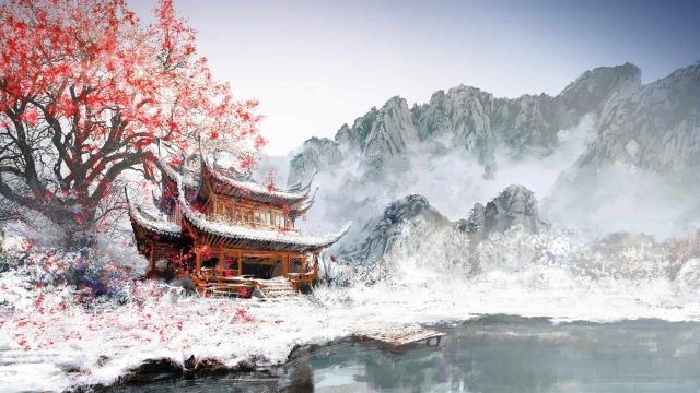 asian tree drawing snow landscape hd 1080P wallpaper | موسوعة الشرق الأوسط