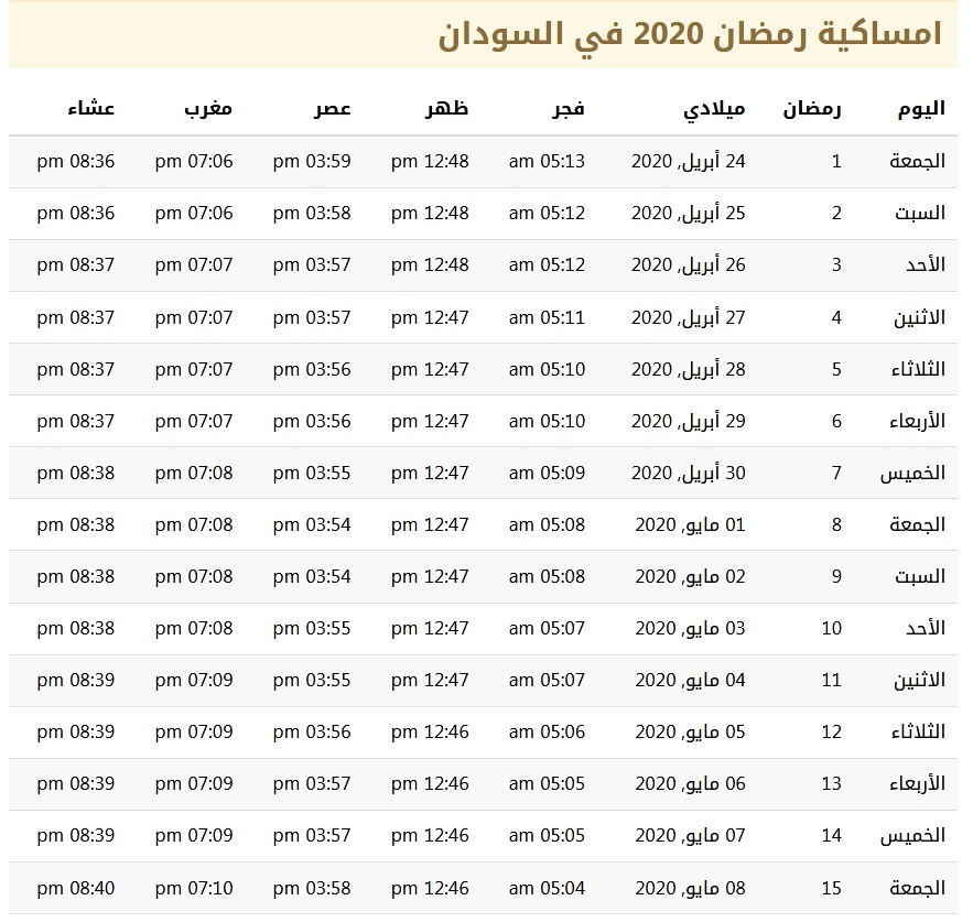 امساكية رمضان 2020 في السودان 14412 | موسوعة الشرق الأوسط