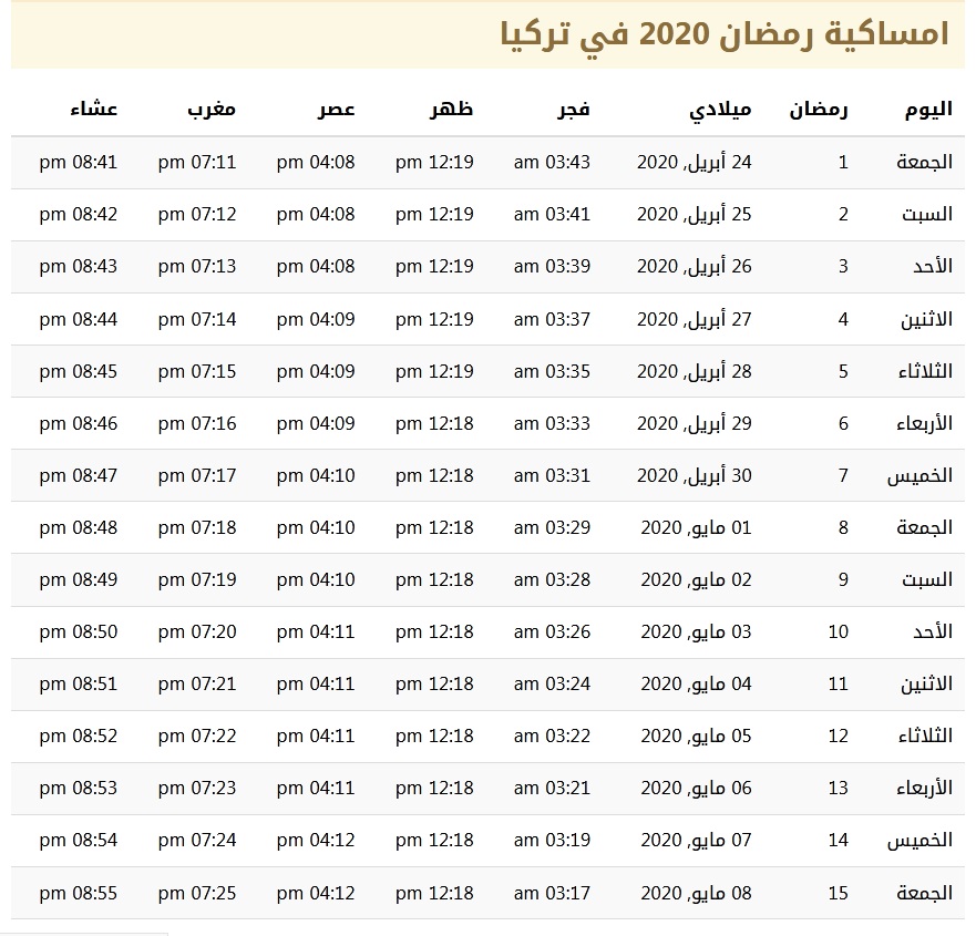 امساكية رمضان 2020 في تركيا 1441.jpg 2 | موسوعة الشرق الأوسط