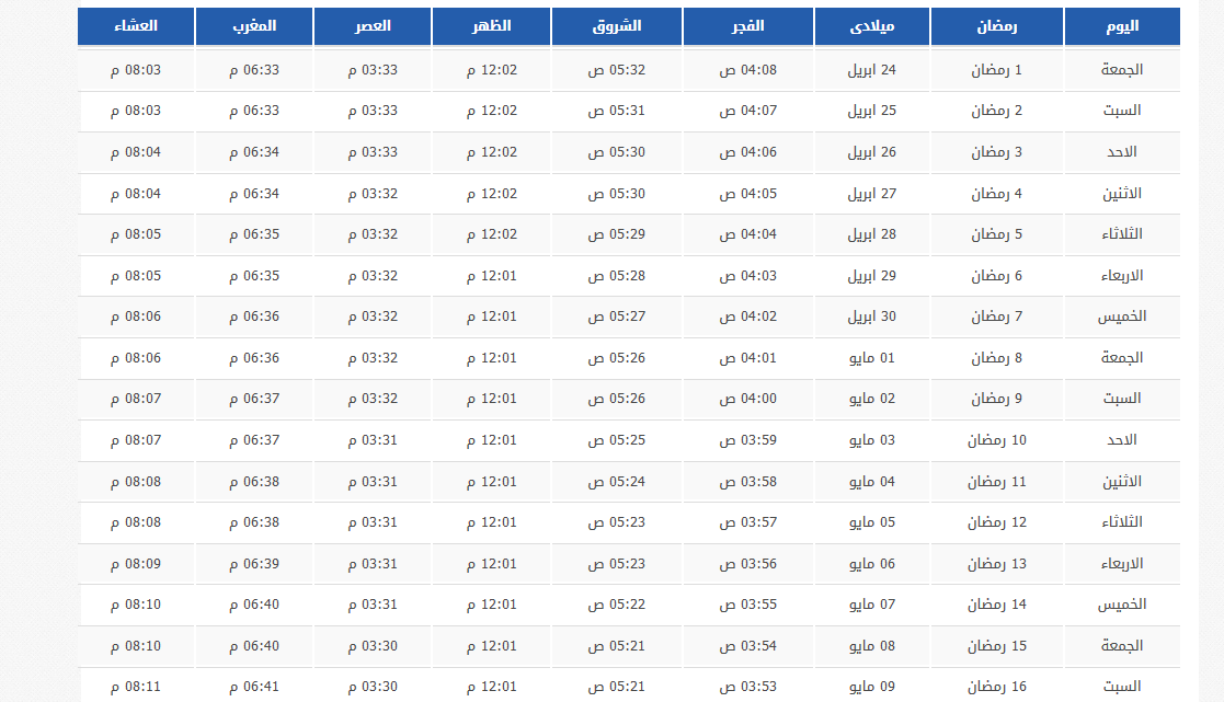 مواقيت صلاة رمضان 1441 في بريدة1 | موسوعة الشرق الأوسط